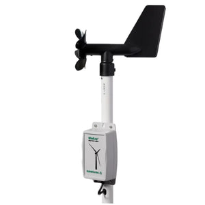 Close-up of RainWise WindLog compact wind data logger with integrated anemometer for speed and direction monitoring.