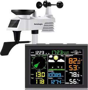 Sainlogic 8-in-1 Wireless Weather Station with Outdoor Sensor, Weather Forecast, Temperature, Air Pressure, Humidity, Wind Gauge, Rain Gauge, Moon Phase, Alarm Clock (No Wi-Fi)