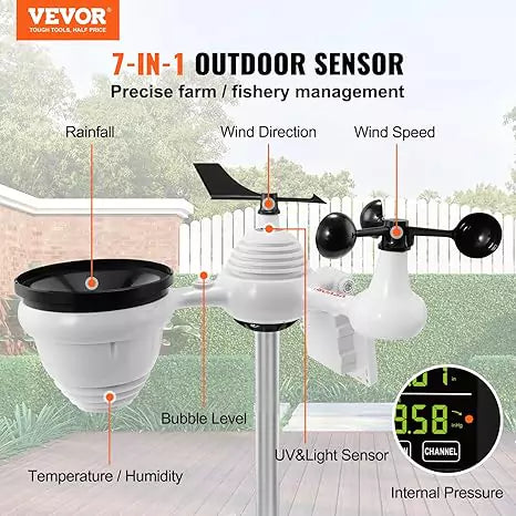 Vevor weather station with 7-in-1 outdoor sensor