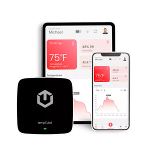 Tempcube WiFi temperature sensor with app on tablet and phone for remote monitoring