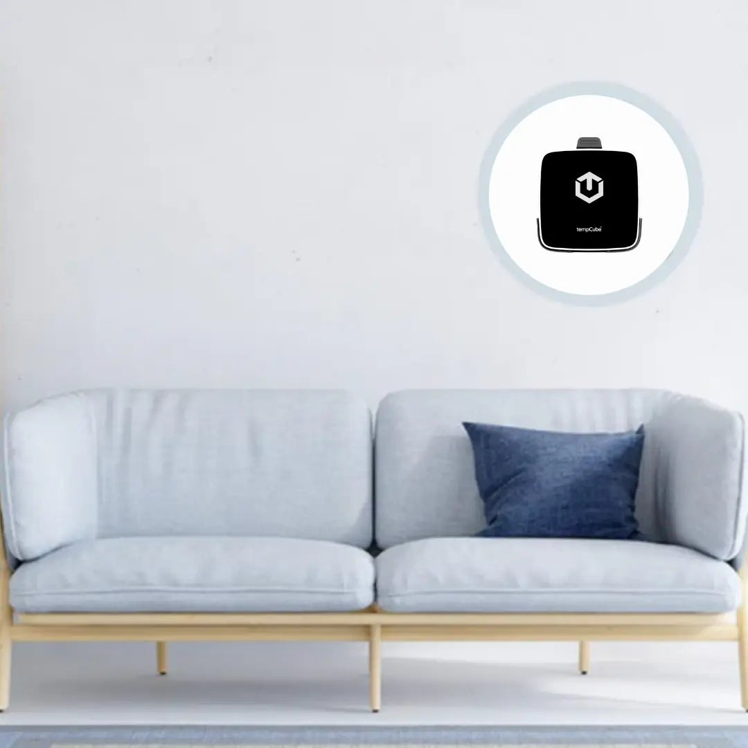 TempCube WiFi Temperature and Humidity Sensor installed in living room