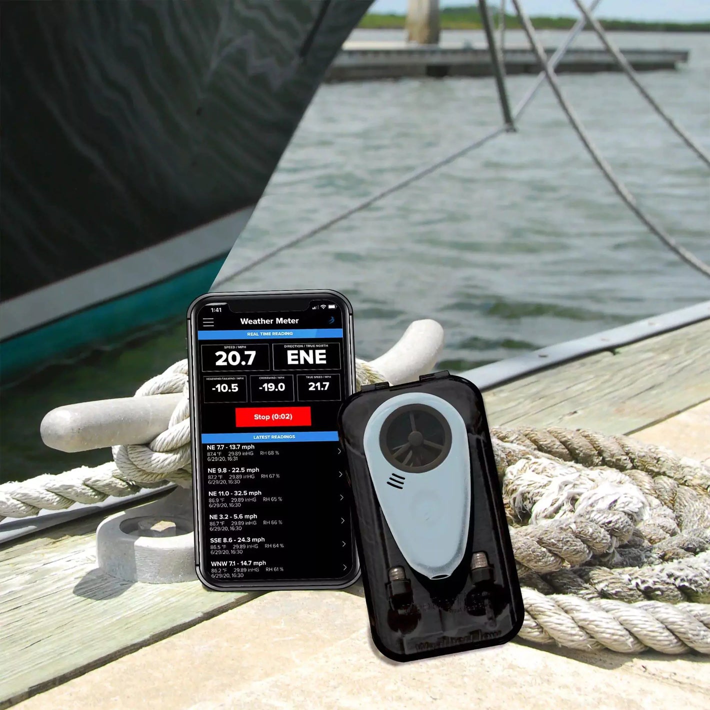 tempest windmeter with weather meter app for the device connected