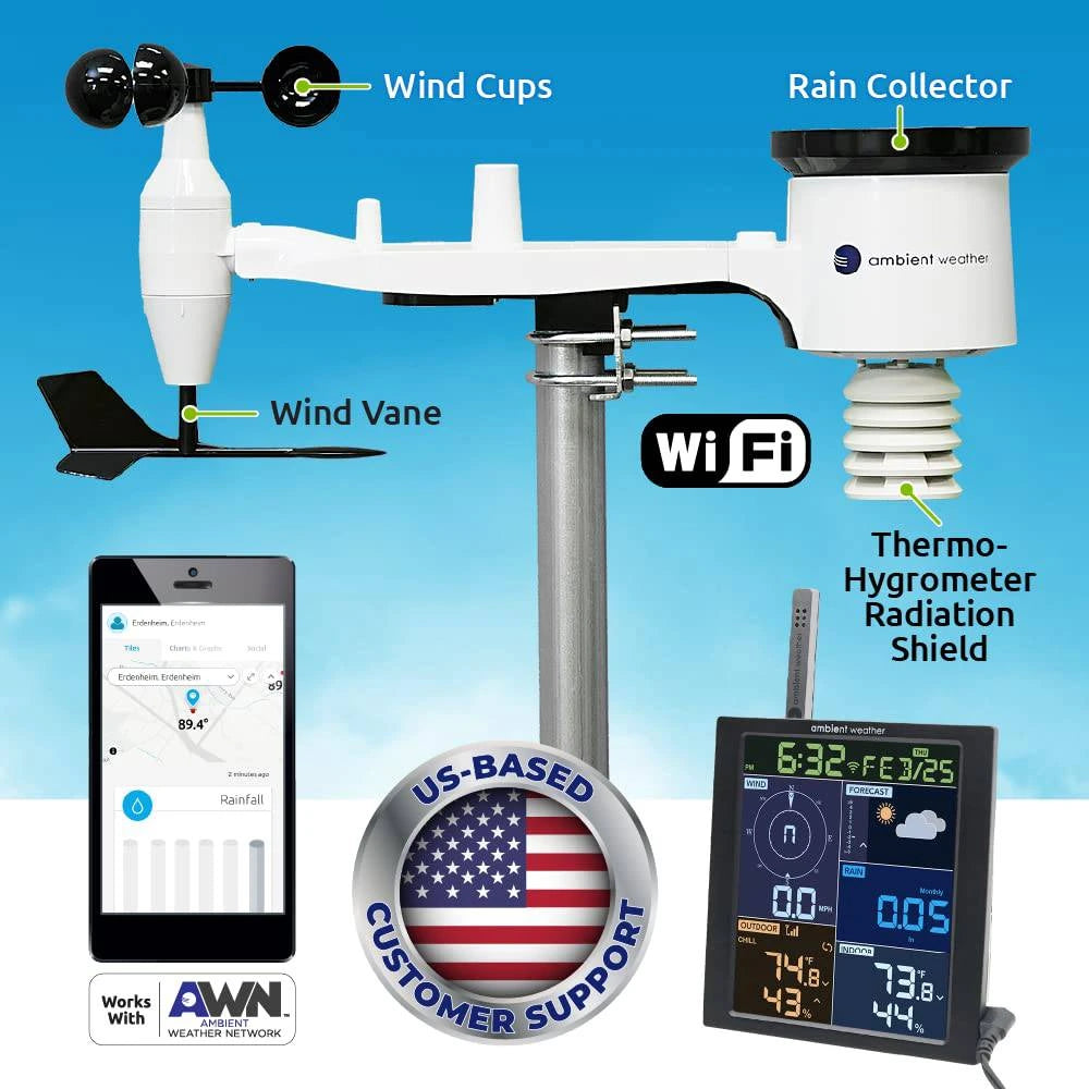 Ambient Weather WiFi Weather Station w/Remote Monitoring & Ambient Weather Network Access - WS-1965 - Weathershack