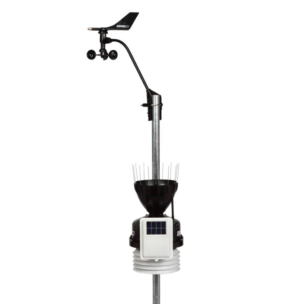 Front view of Davis weather station with sensors and components.